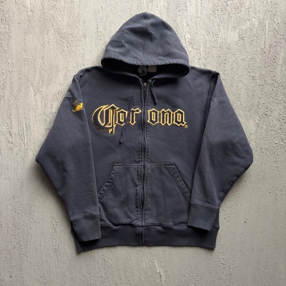 Vintage Corona Full Zip Hoodie Medium Blue 2000s Brew Beer